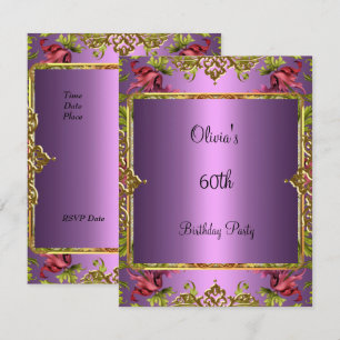 60th Birthday Party Ornate Vintage Lilac Floral Invitation