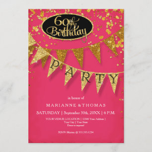 60th Birthday Party Pennant Banner Confetti Invitation