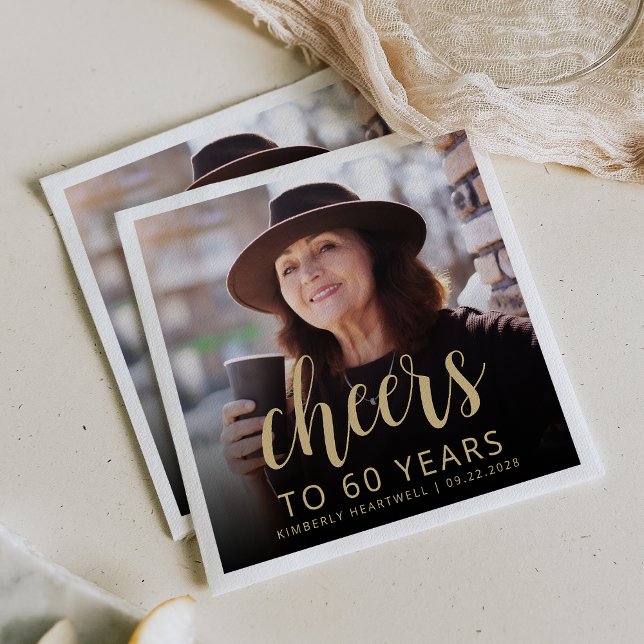 60th Birthday Party Photo Cheers Napkin (Creator Uploaded)