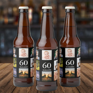 60th birthday party photo collage guy black beer bottle label