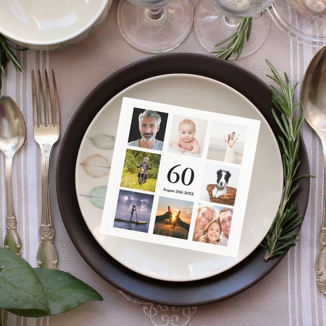 60th birthday party photo collage guys napkin (Creator Uploaded)
