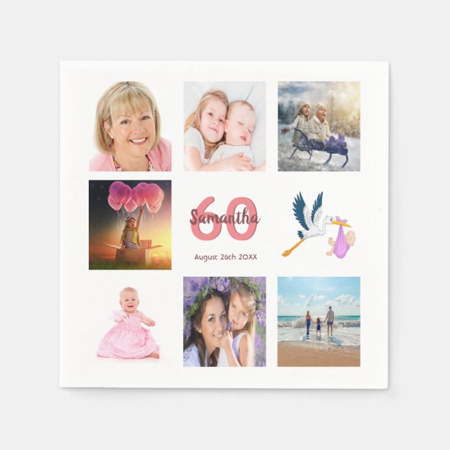 60th birthday party photo collage napkin (Front)