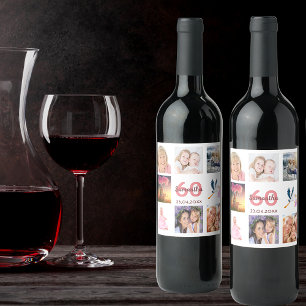 60th birthday party photo collage wine label