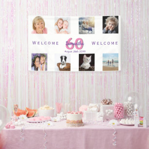 60th birthday party photo collage woman white banner