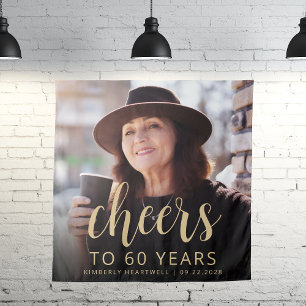 60th Birthday Party Photo Gold Script Cheers Tapestry