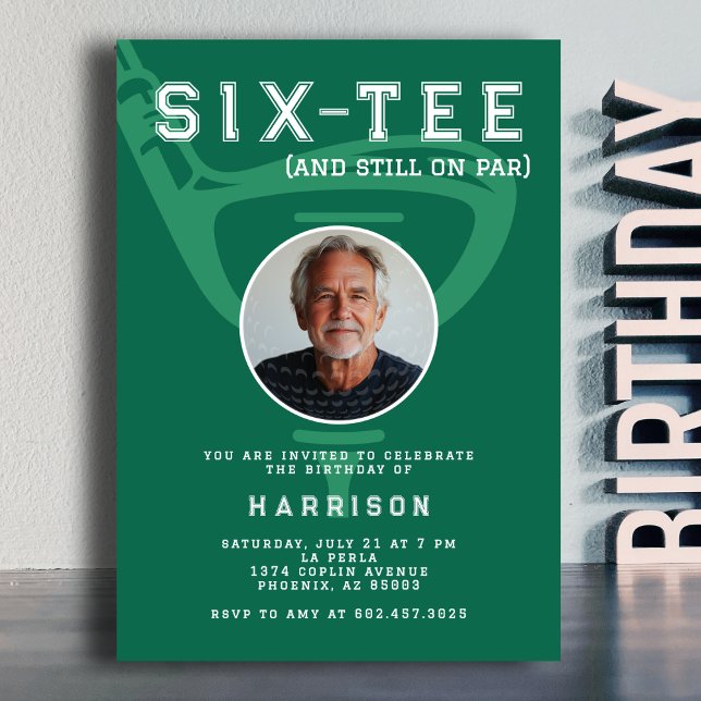 60th Birthday Party Photo Modern Golf Green Invit Invitation (Creator Uploaded)