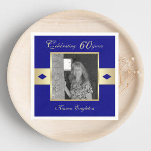 60th Birthday Party Photo on Navy Blue Napkin