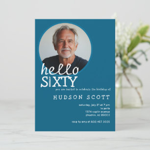 60th Birthday Party Photo Sixty Modern Blue Invitation