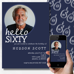 60th Birthday Party Photo Sixty Modern Navy Blue Invitation