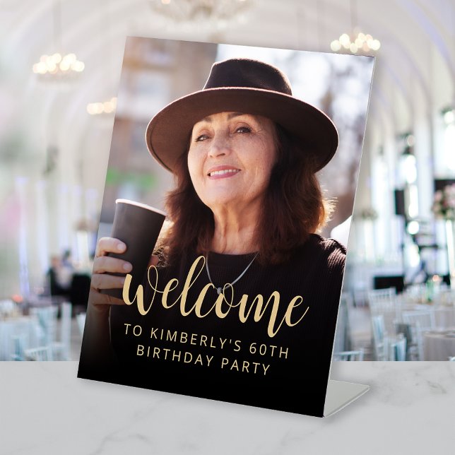 60th Birthday Party Photo Welcome Pedestal Sign (Creator Uploaded)