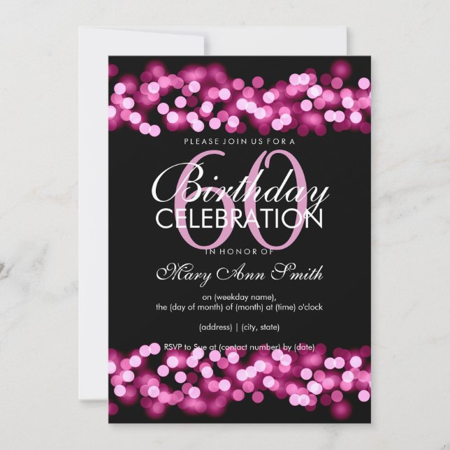 60th Birthday Party Pink Hollywood Glam Invitation (Front)