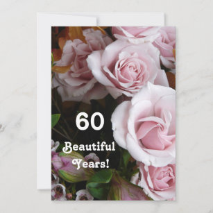60th Birthday Party- Pink Rose Bouquet Invitation
