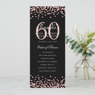 60th Birthday Party Program Rose Gold Menu Black  Invitation