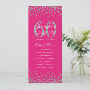60th Birthday Party Program Silver Menu Hot Pink  Invitation