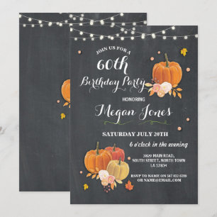 60th Birthday Party Pumpkin Rustic Chalk Invite 40