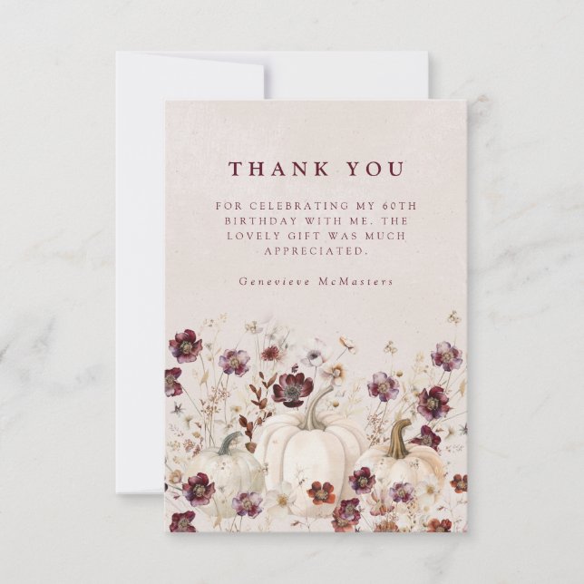 60th Birthday Party Pumpkin Wildflower Custom Thank You Card (Front)