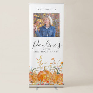 60th Birthday Party Pumpkin Wildflower Photo Retractable Banner