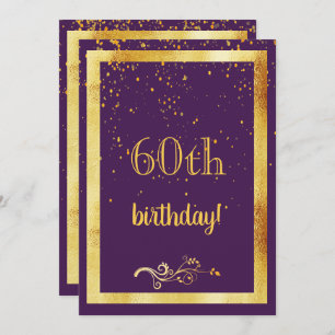 60th birthday party purple gold elegant invitation