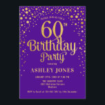 60th Birthday Party - Purple & Gold Invitation<br><div class="desc">60th Birthday Party Invitation.
Elegant design in royal purple and faux glitter gold. Features stylish script font and confetti. Message me if you need custom age.</div>
