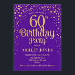 60th Birthday Party - Purple & Gold Invitation<br><div class="desc">60th Birthday Party Invitation.
Elegant design in royal purple and faux glitter gold. Features stylish script font and confetti. Message me if you need custom age.</div>