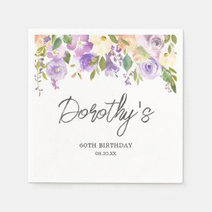 60th Birthday Party Purple Rose Floral Custom Napkin