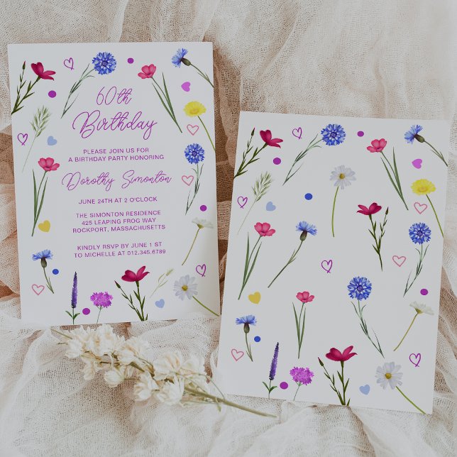 60th Birthday Party Purple Wildflower Meadow Invitation (Creator Uploaded)