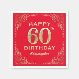 60th Birthday Party Red and Gold Glitter Frame Napkin