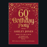 60th Birthday Party - Red & Gold Invitation<br><div class="desc">60th Birthday Party Invitation.
Elegant design in red and faux glitter gold. Features stylish script font and confetti. Message me if you need custom age.</div>
