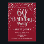 60th Birthday Party - Red & Silver Invitation<br><div class="desc">60th Birthday Party Invitation.
Elegant design in dark red and faux glitter silver. Features stylish script font and confetti. Message me if you need custom age.</div>