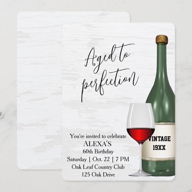 60th Birthday Party Red Wine Glass and Bottle Invitation (Front/Back)