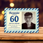 60th Birthday Party Retro Blue Stripes Male Photo Invitation<br><div class="desc">Celebrate the milestone 60th birthday with our stylish and sophisticated party invitation! This photo template features a masculine design with retro blue stripes in navy blue, aqua, and ivory hues. The combination of these colours creates a perfect balance between nostalgia and modernity. Whether you're throwing a surprise party or a...</div>