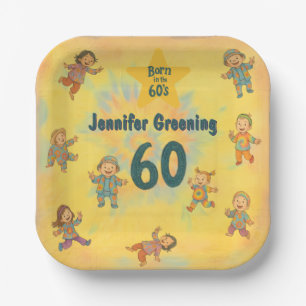 60th birthday party Retro born in the 60's Hippy  Paper Plate