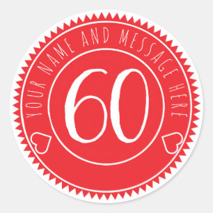 60th Birthday Party Retro Bright Red Classic Round Sticker