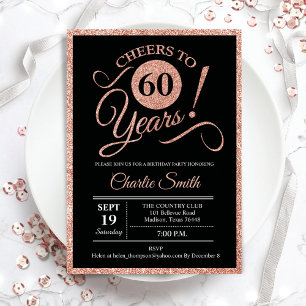 60th Birthday Party - Rose Gold Black ANY AGE Invitation