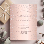 60th birthday party rose gold diamond invitation postcard<br><div class="desc">A modern, stylish and glamorous invitation for a woman's 60th birthday party. A rose gold background with an elegant faux rose gold diamond sprinkle. The name is written with a modern dark rose gold colored hand lettered style script. Templates for your party details. Back: rose gold background. Tip: If you...</div>