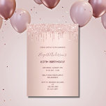 60th birthday party rose gold glitter drip invitation<br><div class="desc">A modern,  stylish and glamorous invitation for a woman's 60th birthday party.  A rose gold background with an elegant rose gold faux glitter drip,  paint drip look. The name is written with a modern dark rose gold colored hand lettered style script.  Templates for your party details.</div>