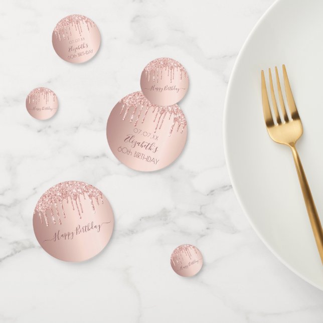 60th birthday party rose gold glitter drips pink confetti (Group)