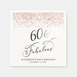 60th Birthday Party Rose Gold Glitter Napkin