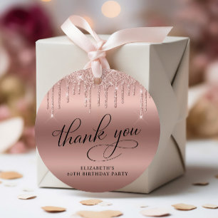 60th Birthday Party Rose Gold Glitter Thank You Favour Tags