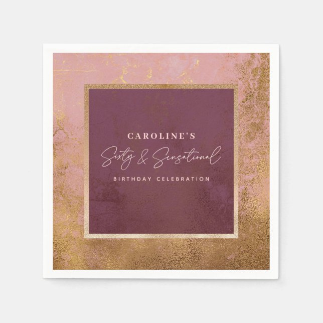60th Birthday Party Rose Gold Script Napkin (Front)