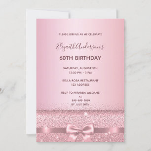 60th birthday party rose gold sparkle invitation