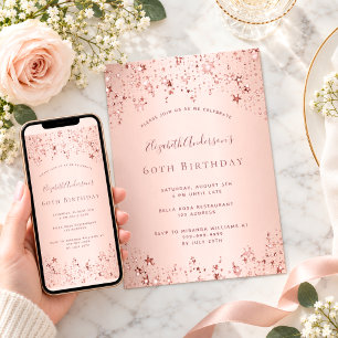 60th birthday party rose gold stars sprinkle invitation