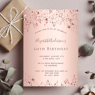 60th birthday party rose gold stars sprinkle invitation