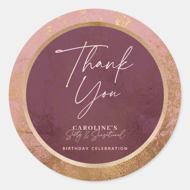 60th Birthday Party Rose Gold Thank You Classic Round Sticker (Front)