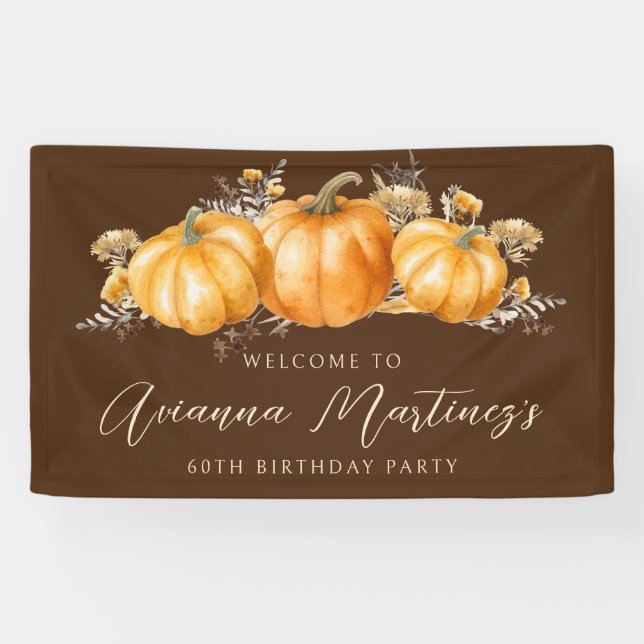 60th Birthday Party Rustic Boho Fall Pumpkin  Banner (Horizontal)