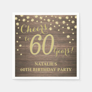 60th Birthday Party Rustic Wood and Gold Diamond Napkin