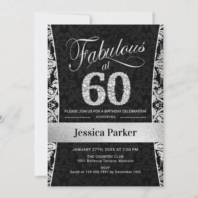 60th Birthday Party - Silver Black Invitation (Front)