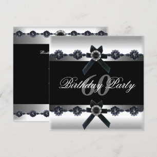 60th Birthday Party Silver Black White Diamond Invitation