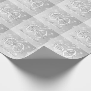 60th Birthday Party Silver Bokeh Sparkle Lights Wrapping Paper