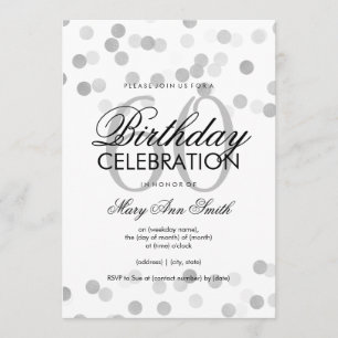 60th Birthday Party Silver Foil Glitter Lights Invitation